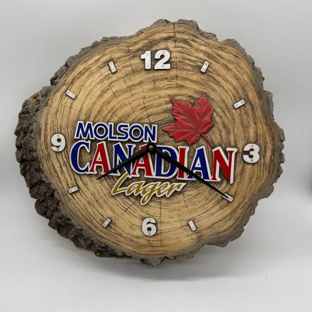 Molson Canadian Lager Wall Clock Vintage Faux Wood Tree Bar 1999 Doesn't Work